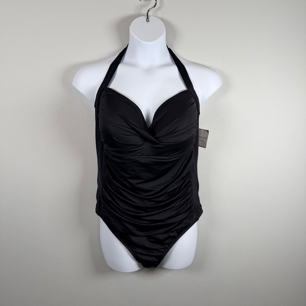 Liz Claiborne Womens Black Ruched One Piece Halter Swimsuit 22W 8JCGD06W